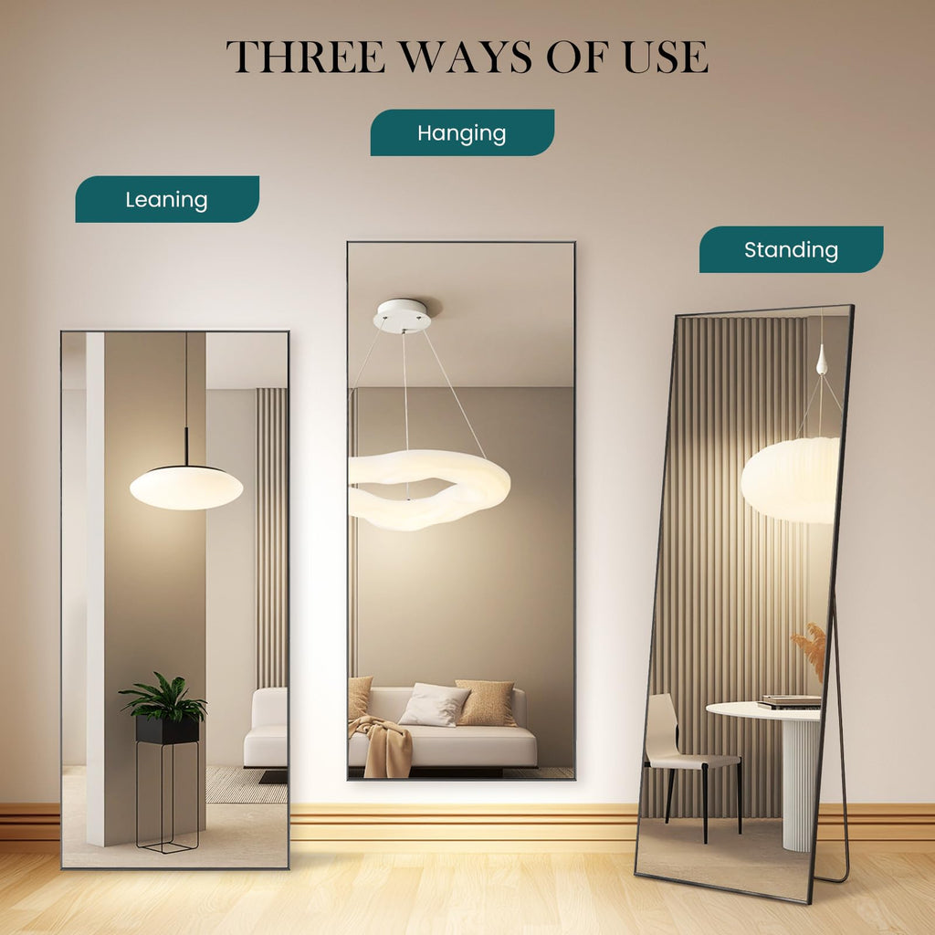 64"x21" Full Length Mirror, Full Body Floor Mirror, Black