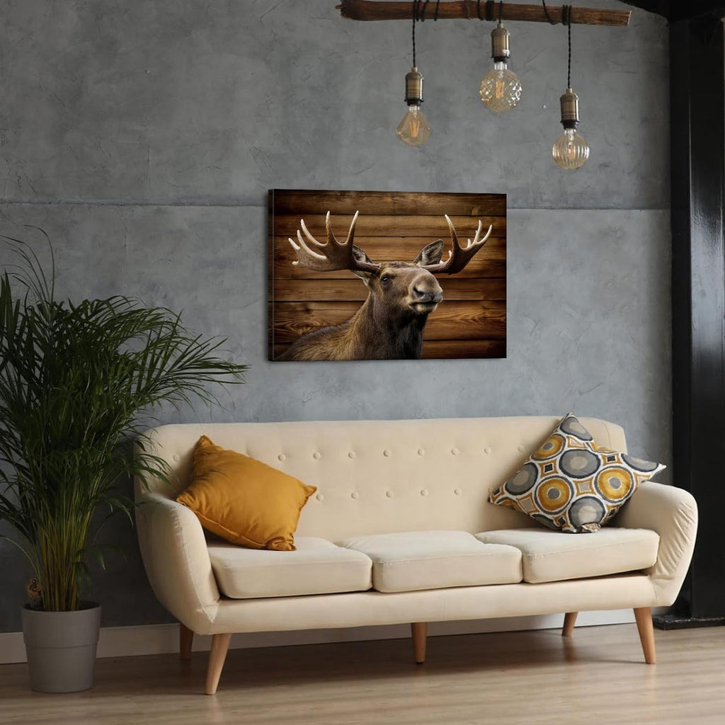 Rustic Deer Wall Art Moose Portrait Canvas Wall Decor Farmhouse Animal Prints Cabin Lodge Decor Woodland Western