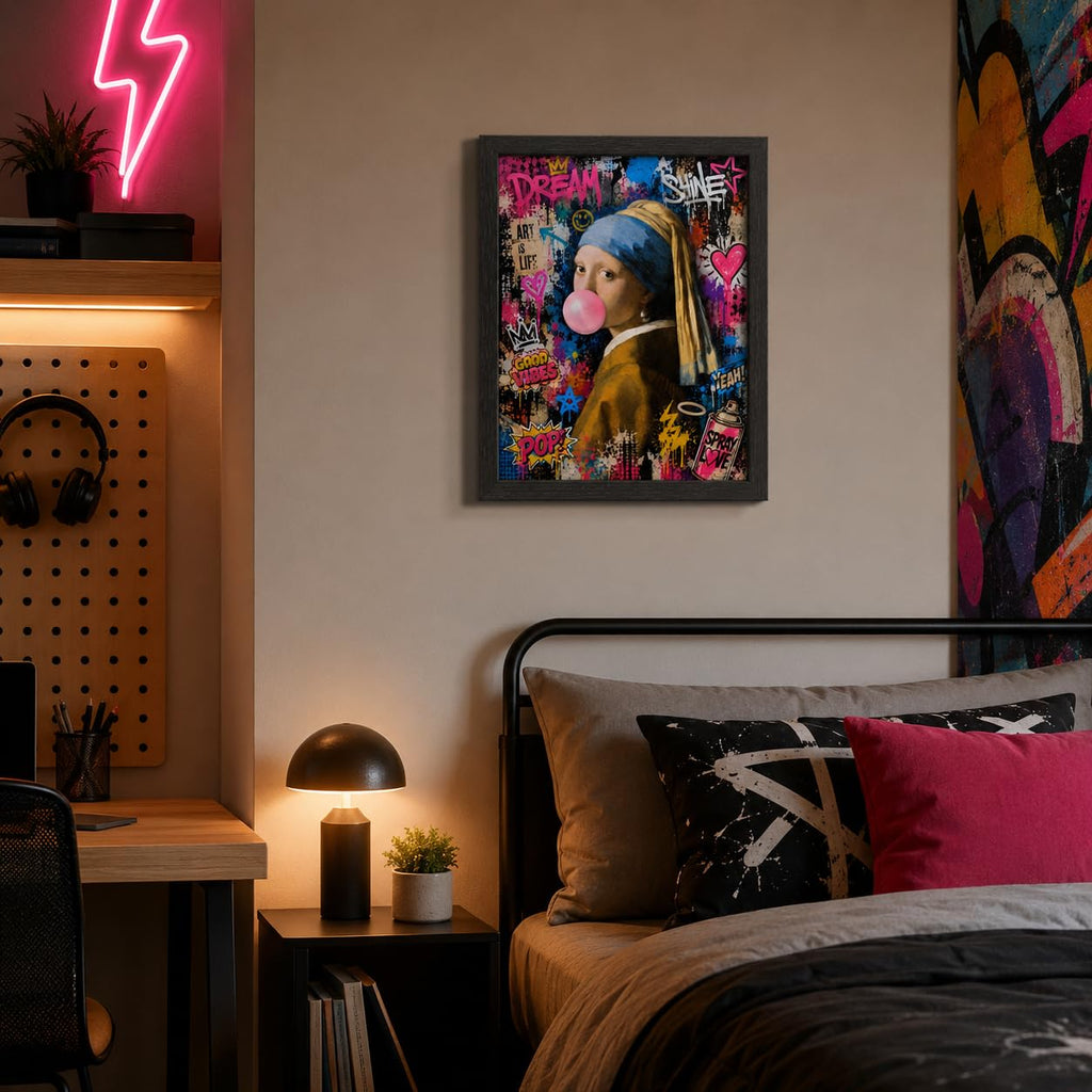 Girl with Pearl Earring Pop Art Canvas Wall Art Framed Graffiti 12x16 Inch