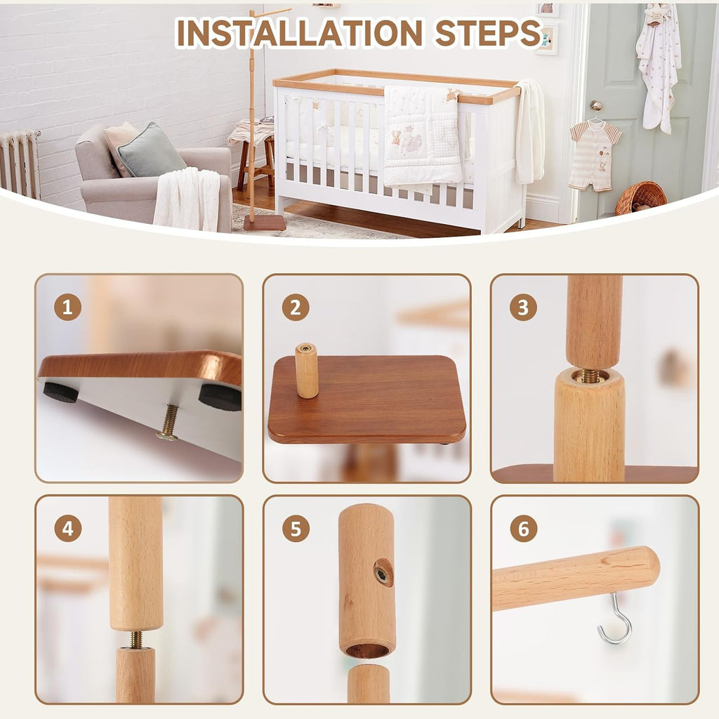 Floor-Standing Crib Mobile Arm with Music Box - 65 Inch Mobile Arm for Crib - 100% Beech Wood - Crib Mobile Motor