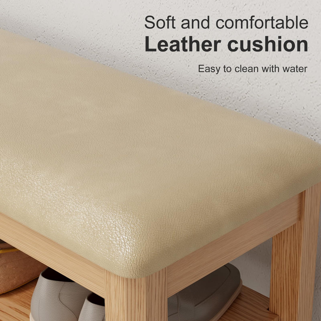 2 Tier Shoe Bench with Leather Cushion, Shoe Rack