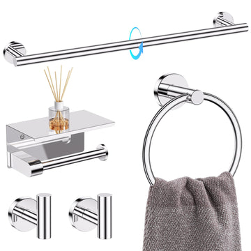 5 Piece Bathroom Towel Holder, Polished Chrome Bathroom Hardware Set