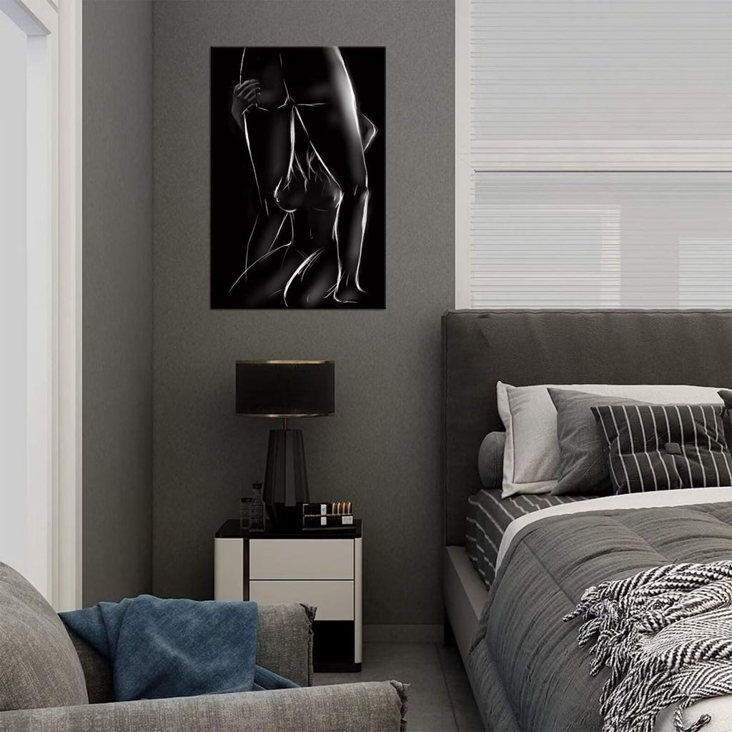 Black and White Sexy Woman and Man Canvas Wall Art Hotel Bathroom Apartment Room Decor Nude Pictures Abstract Prints