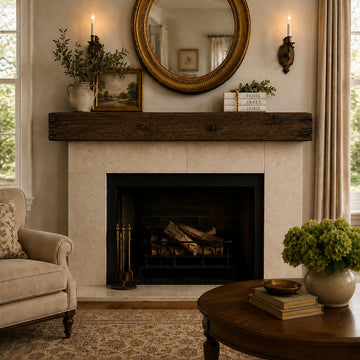Fireplace Mantel, Distressed, Rustic, Floating Shelf, Modern, Real Wood. (60Lx6Hx8D, Dark Brown)