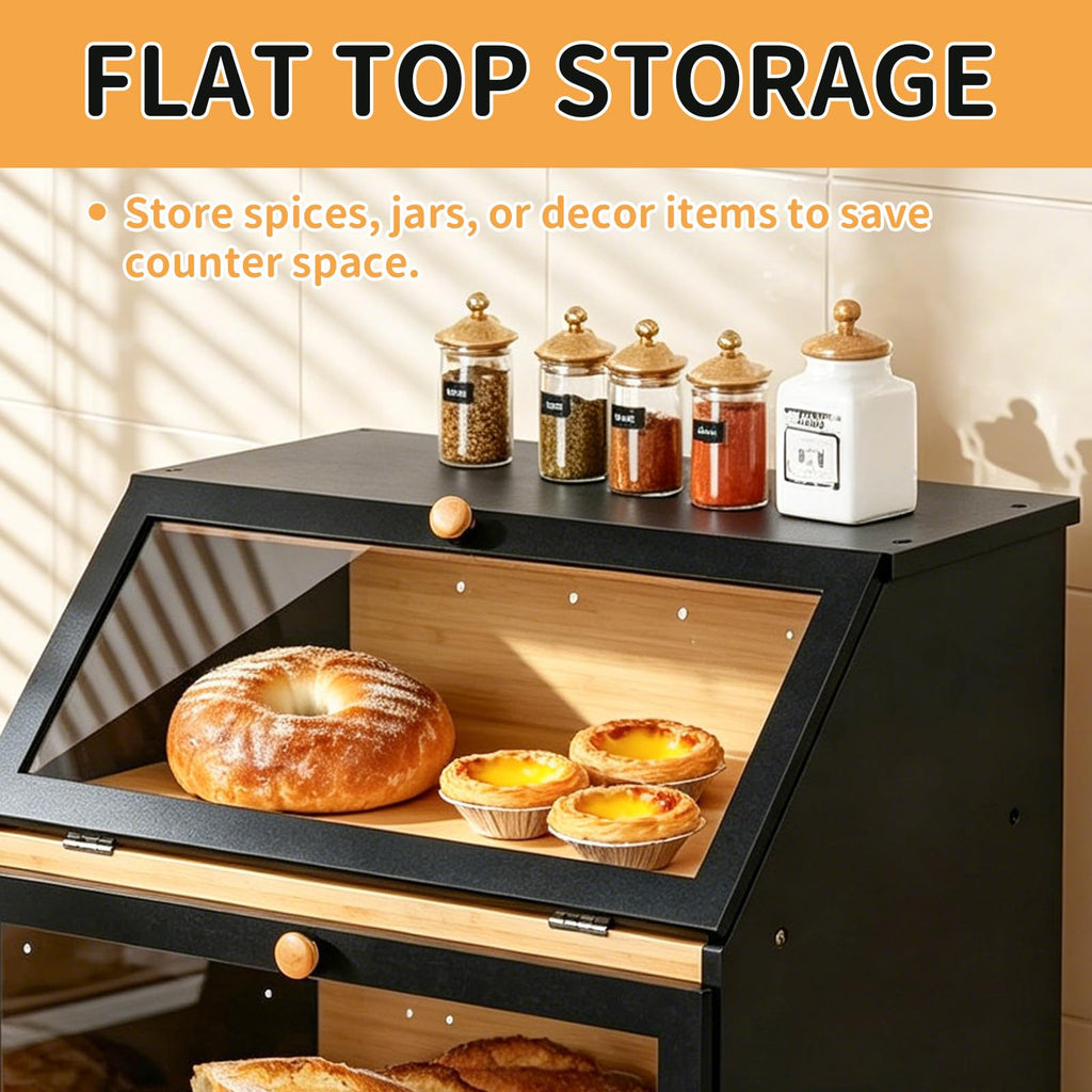 Double Layer Wooden, Keep Bread Fresh Longer, Black