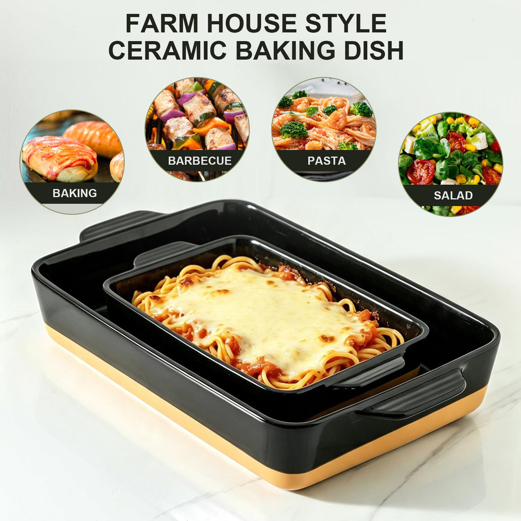 Ceramic Baking Casserole Dish with Handles, Large 9x13 inch Pan and Middle Baking Pan - Porcelain Serving Bakeware