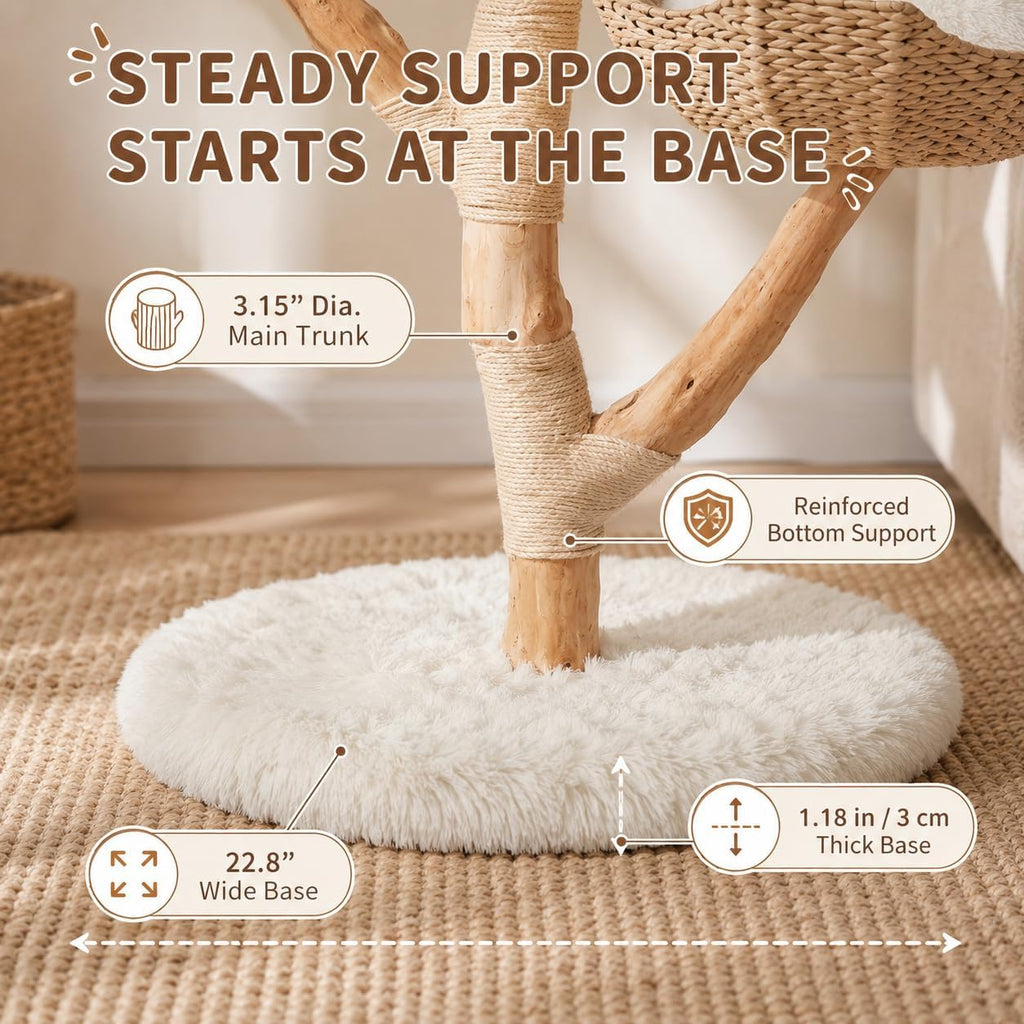 44.5-Inch Natural Wood Cat Tree with 2 Handwoven Baskets