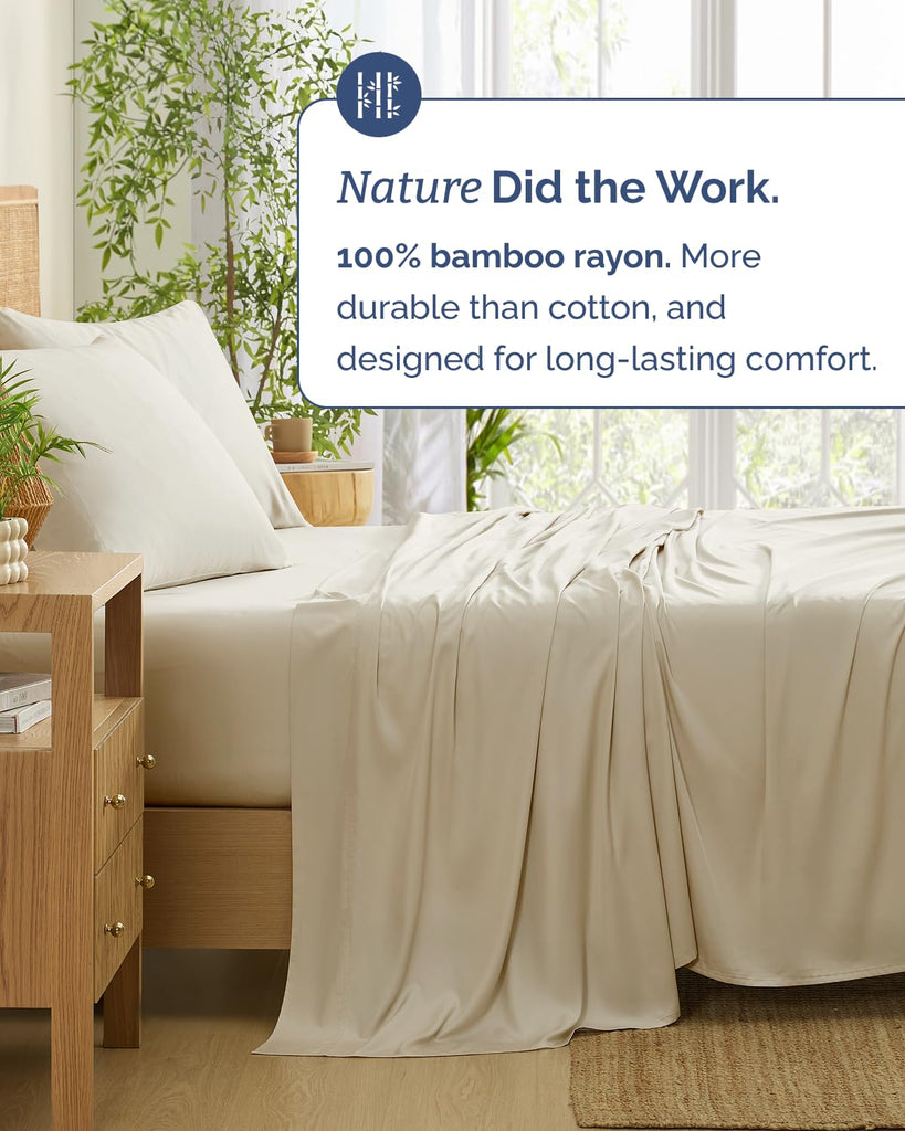 100% Rayon Derived from Bamboo - Bed Sheets Set Cal King Size - Wheat