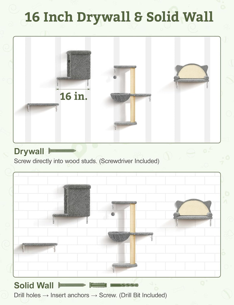 5-in-1 Cat Wall Shelves, Solid Wood Cat Wall Furniture Set for Indoor Cats