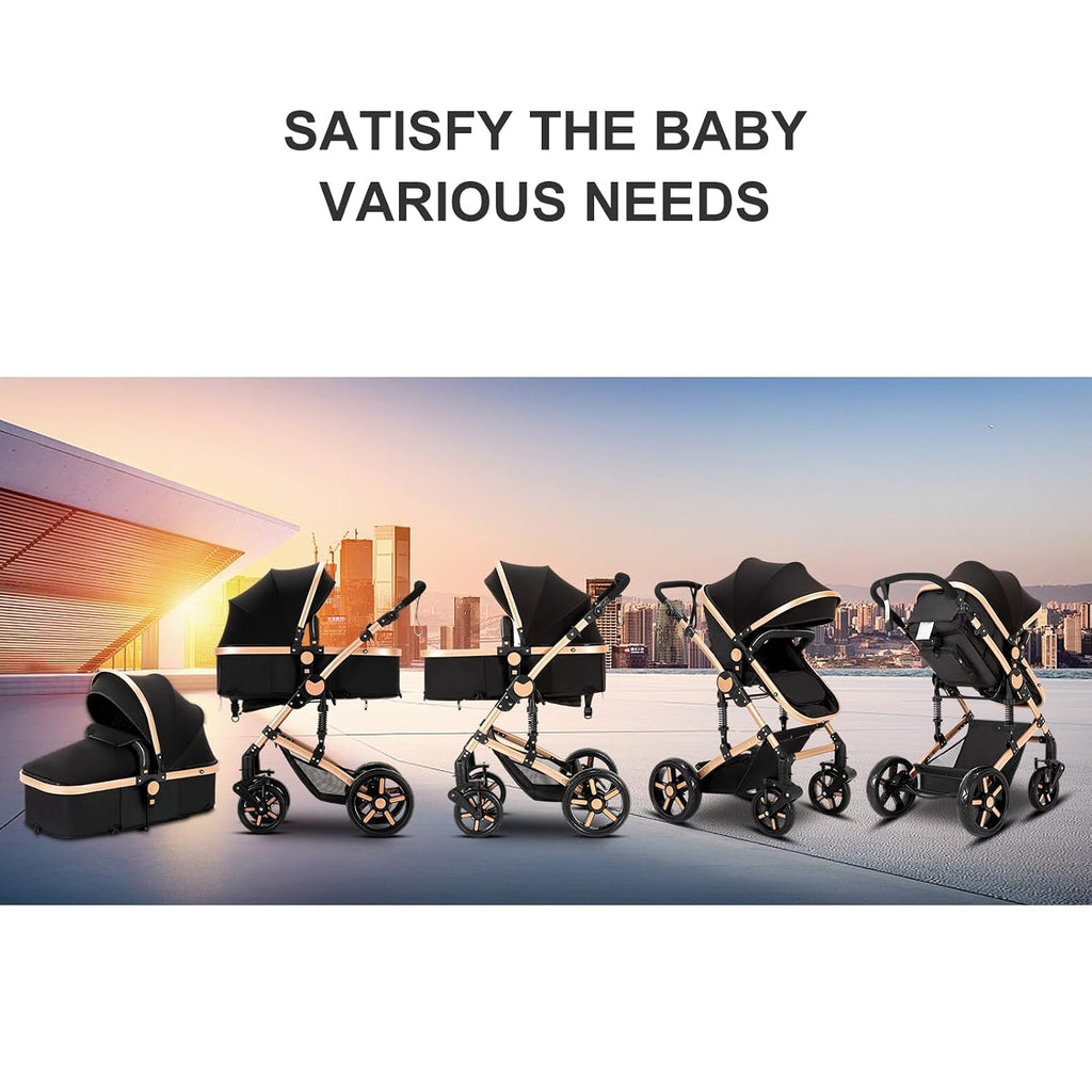 2 in 1 Baby Bassinet Stroller, Convertible Foldable Standard Stroller, Reversible Pushchair Infant Buggy Carriage