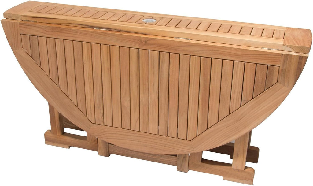 Round Drop Leaf Teak Table, 72-Inch