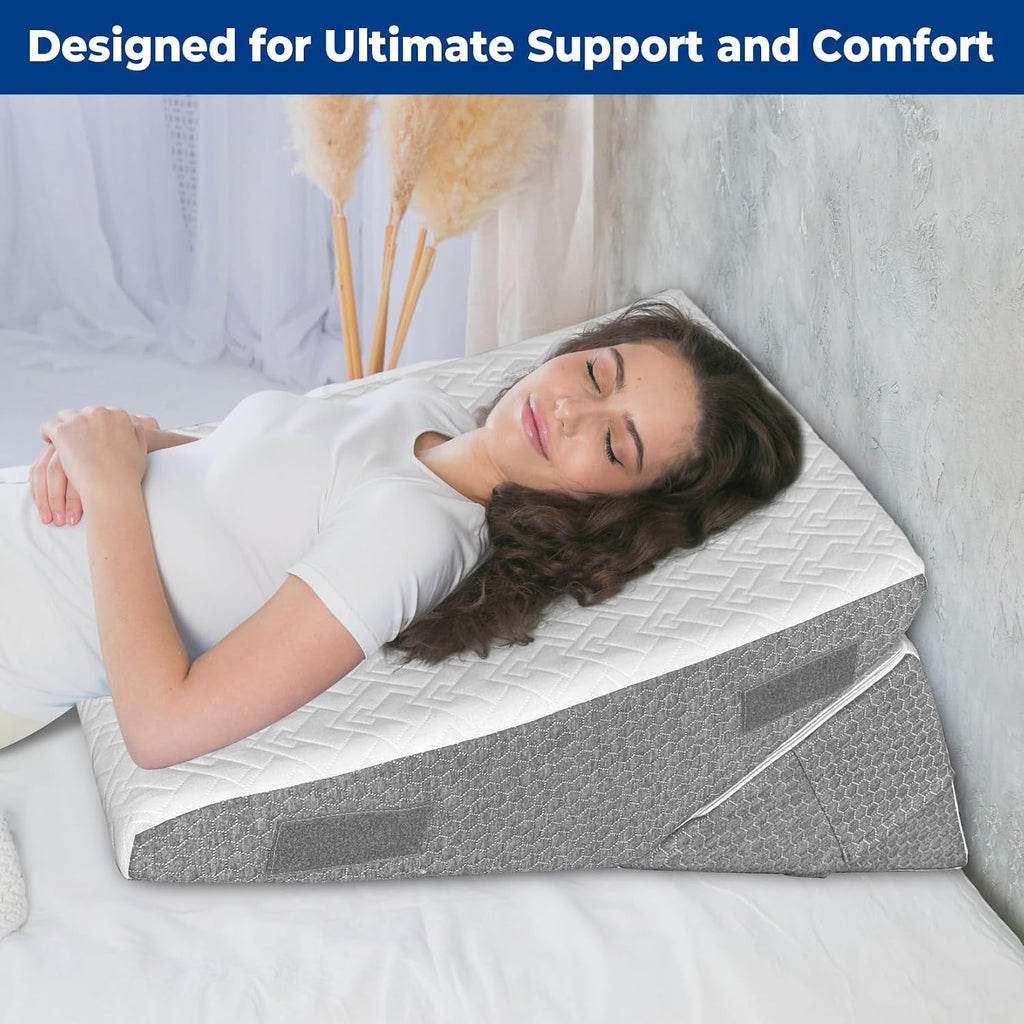 Wedge Pillow Headboard for Sleep, 3PCS Adjustable Bed Wedge Pillow for Acid Reflux&Back Pain Relief, Sleeping, Back