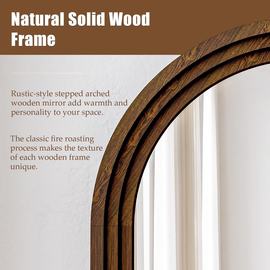24"x65" Full Length Mirror Solid Wood Frame, Arched Floor Mirror Full Length with Stand, Room Decor Big Full Body