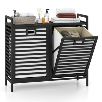Bamboo Tilt Out Laundry Hamper Cabinet, Wicker Laundry Sorter