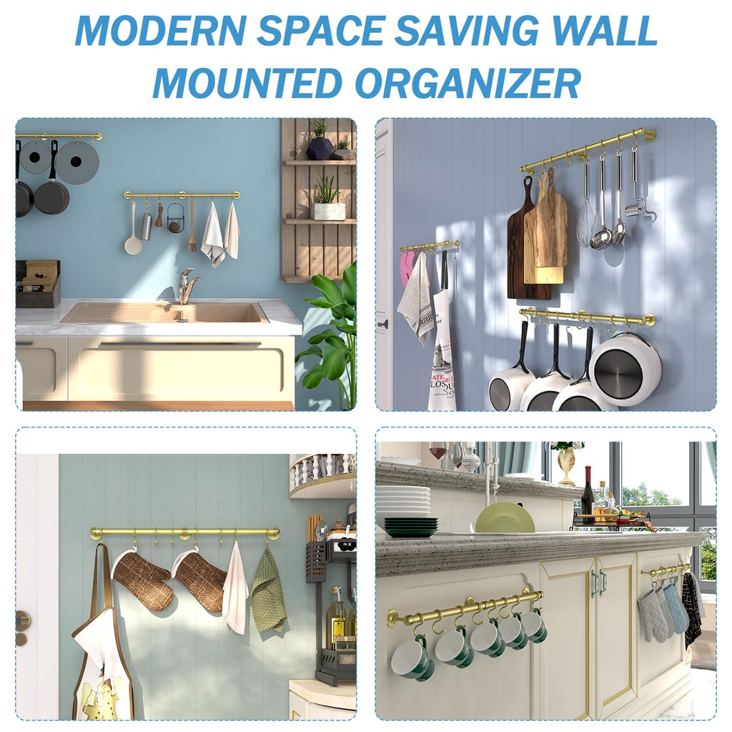 Stainless Steel Hanging Pot Rack Hanger: 23.7 Inch Brass Pot and Pan Hanger Wall Mounted Hanging Pot Bar Rack Heavy