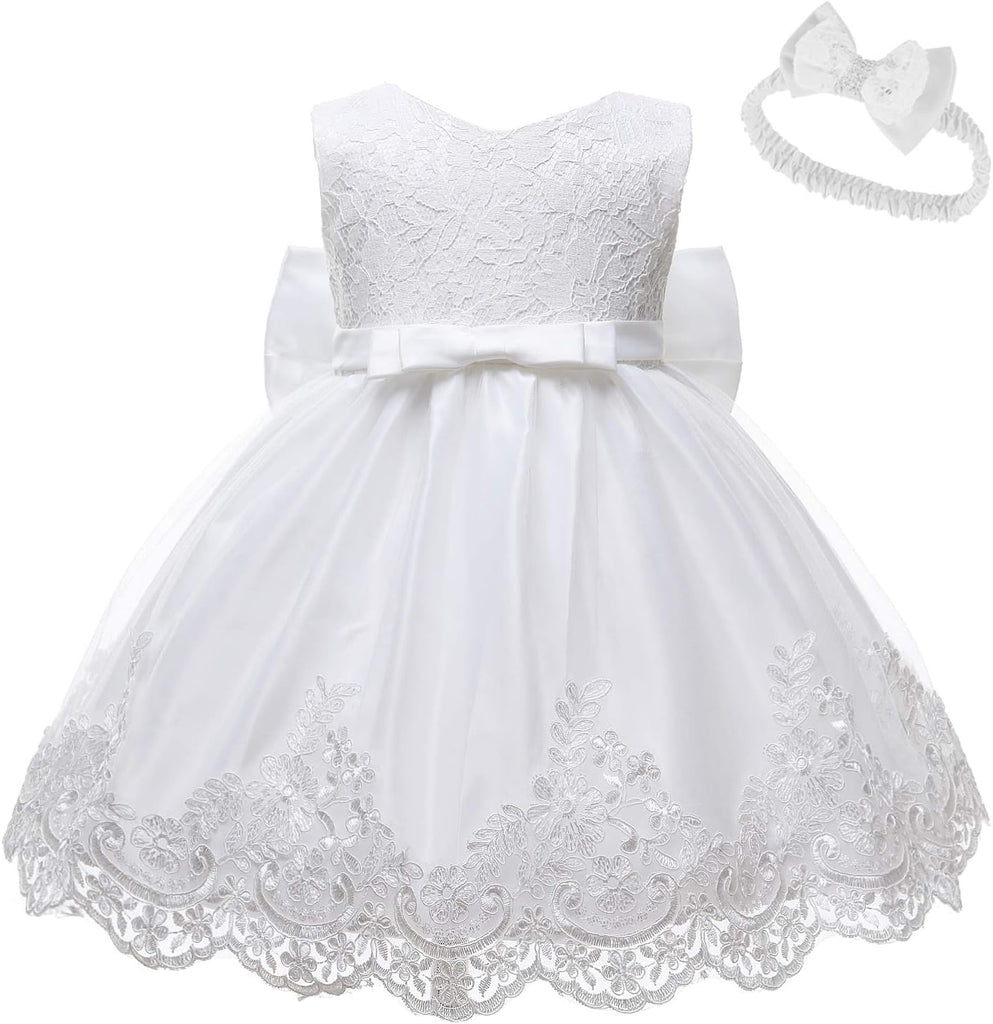Baby Girls Ruffle Lace Bowknot Flower Dress for Pageant Party Wedding
