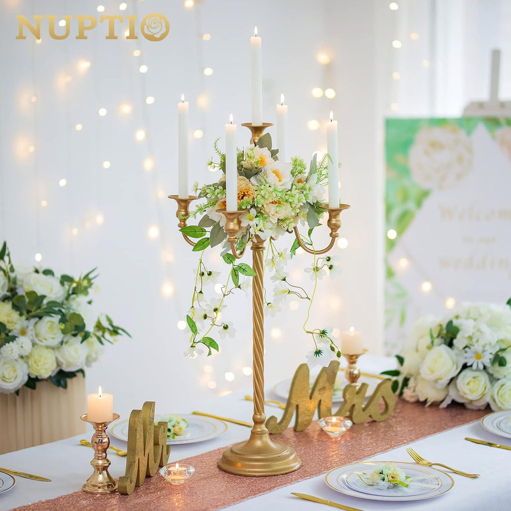 Tall Candelabra Candle Holder 2 Pcs 28in Floor Candlestick Holders Taper Candle Holders Gold 5 Arm Candelabras Candle