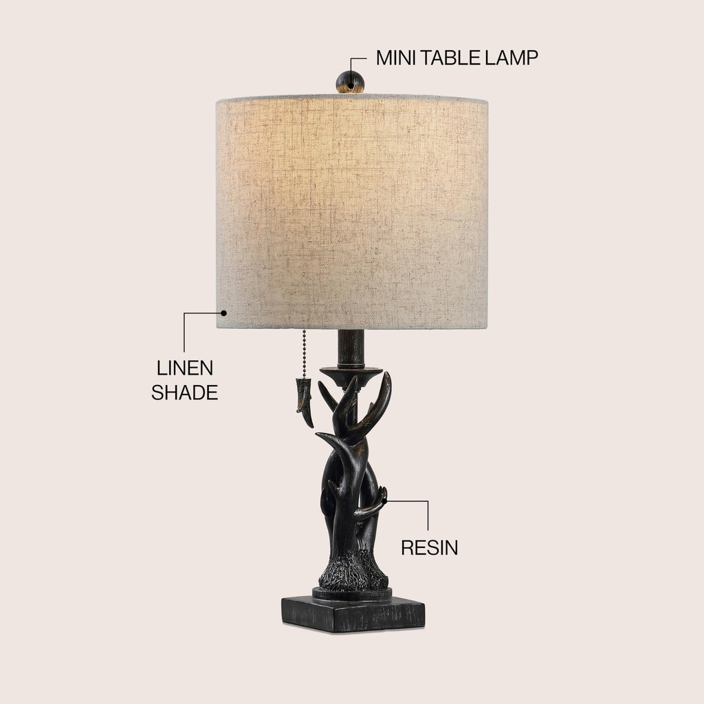Gaston Rustic Faux Antler Resin Table Lamp 20.5", Antique Black