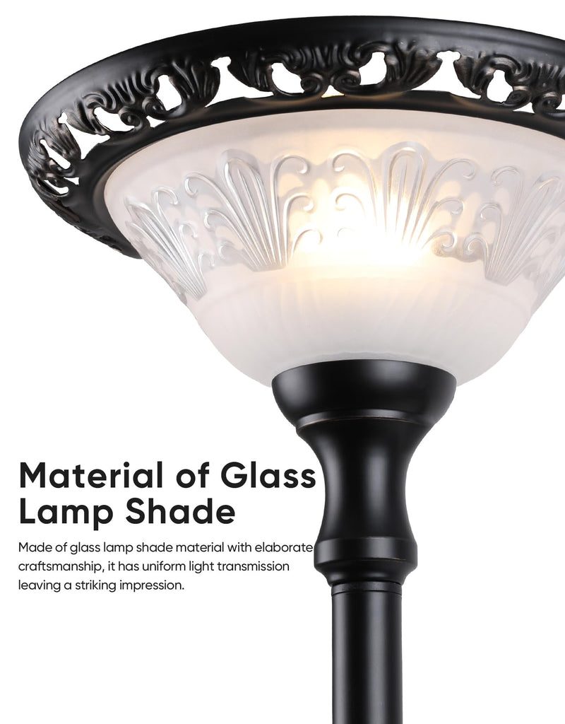 Torchiere Floor Lamp with Reading Light, Thick Glass Shade