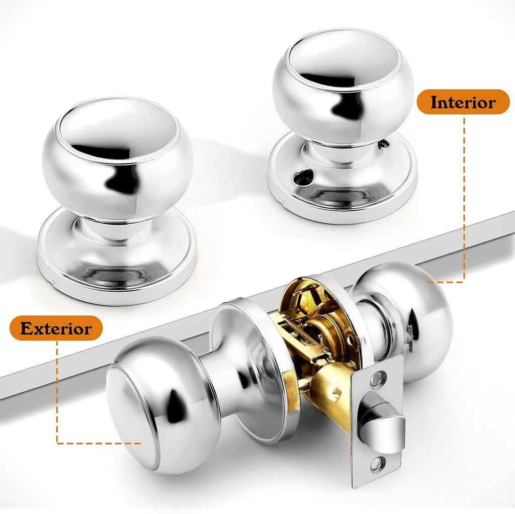 Polished Stainless Passage Door Knobs, Interior Hall/Closet Door Handles, Non-Locking Door Knobs,5 Pack