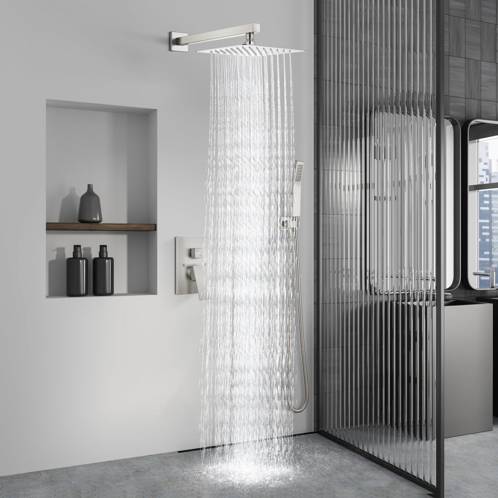 Shower Faucet Set with Handheld Brushed Nickel 8 Inch Head