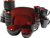 Soho Lounge Square Reactive Glaze Stoneware Dinnerware Set, Service for 8 (40pc), Red/Black