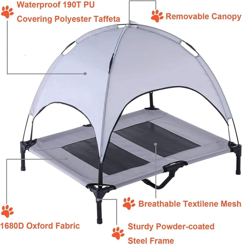 Elevated Dog Bed with Removable Canopy w/Convenient Carrying Bag Indoor Shade 1680D Portable Raised Oxford Fabric