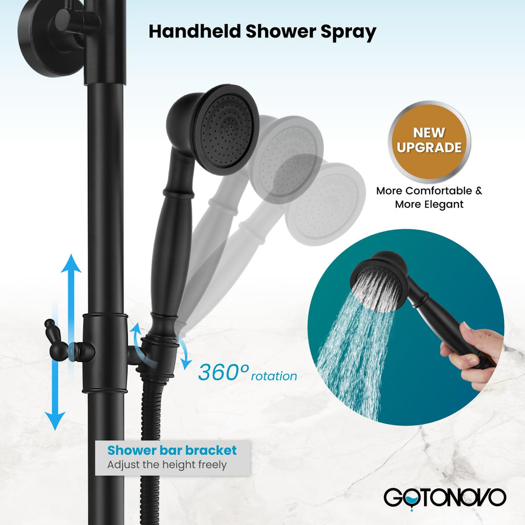 Exposed Shower System 8'' Head with Handheld Matte Black