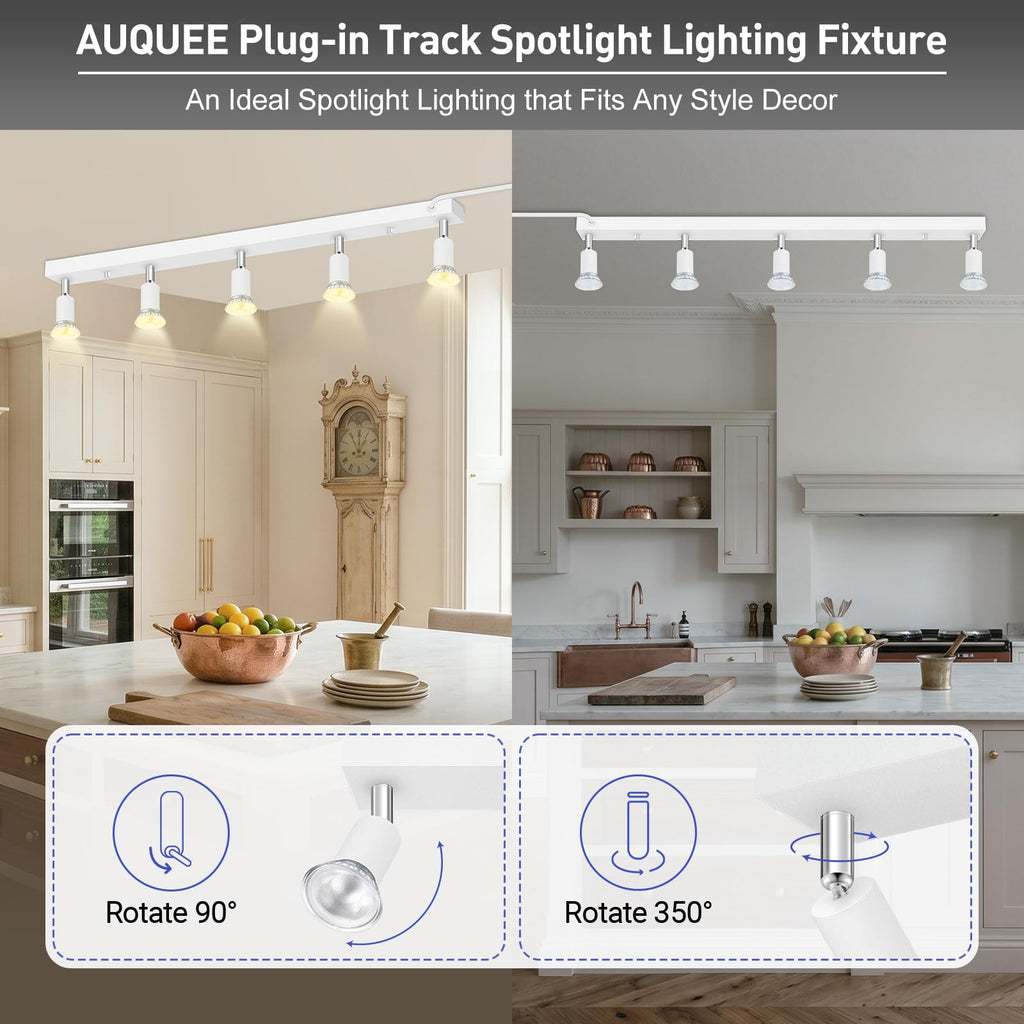 Plug in Track Light, White, 30", 5 Way GU10 Track Ceiling Lighting