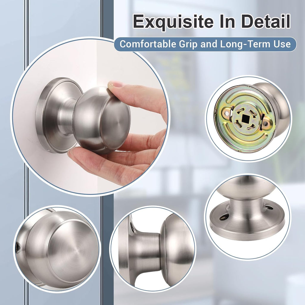 2 Pack Brushed Nickel Dummy Door Knob, Single Sided Handle for Closets, French Double Doors, and Pantry, Satin Nickel