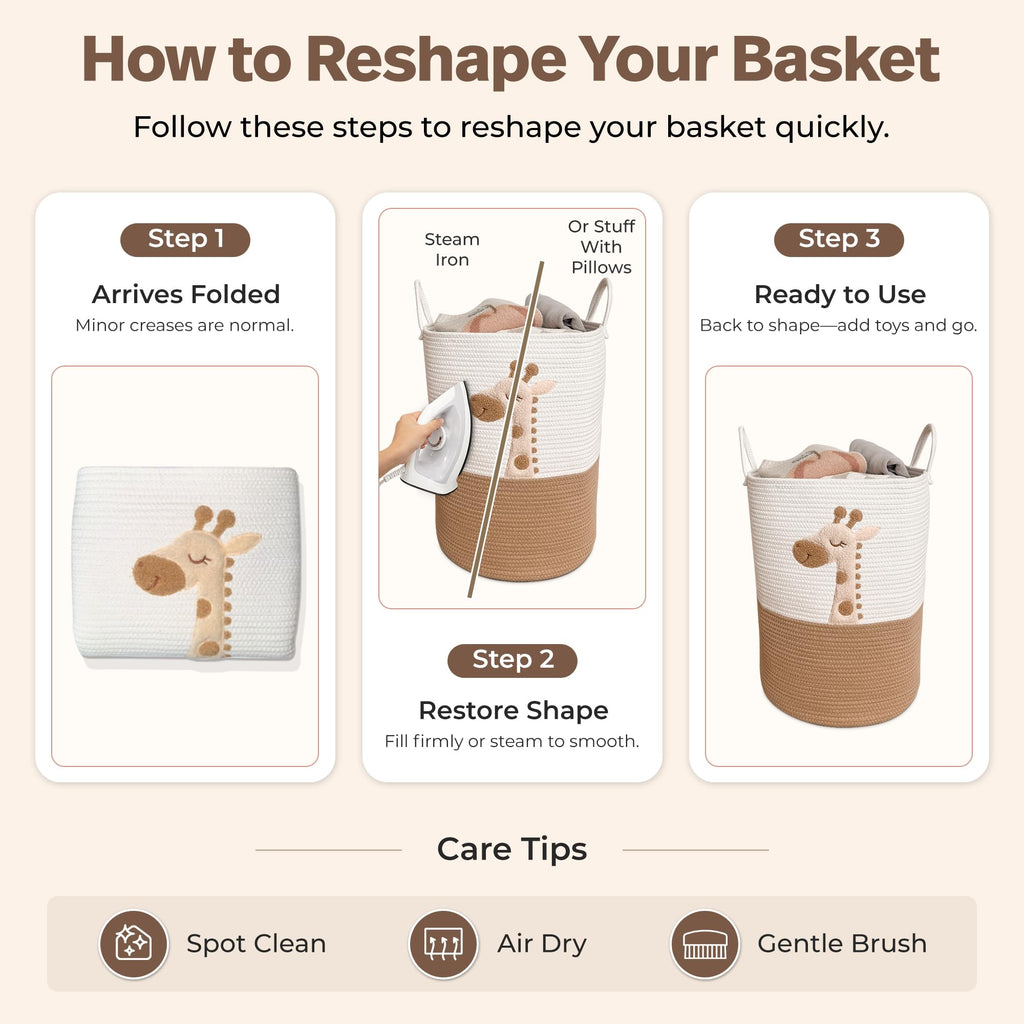 Giraffe Baby Laundry Basket, Tall Woven Rope Nursery Hamper, 20x15 in