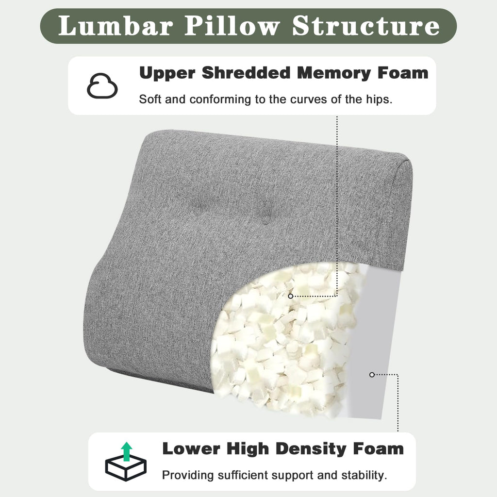 Back Support Pillow for Recliner Soft Dual Layer Lumbar Support Pillow with Shredded Memory Foam Ergonomic Orthopedic
