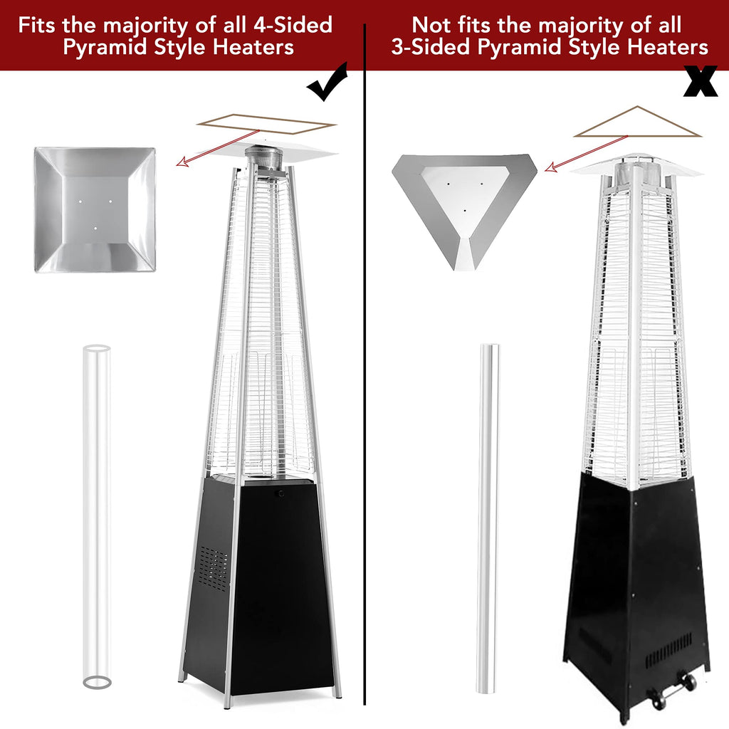Patio Heater Glass Tube Replacement for 4-Sided Outdoot Patio Pyramid Heater, 49.5 inch tall