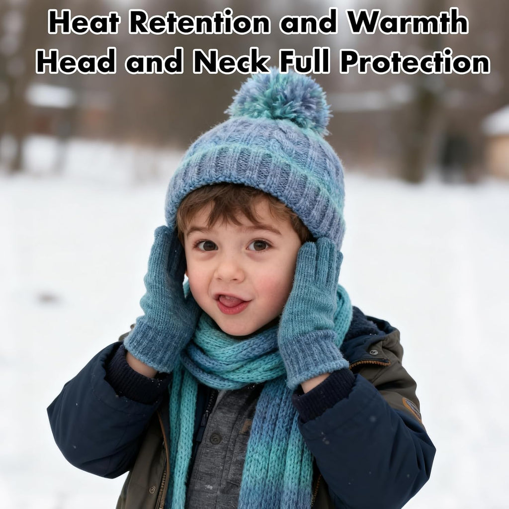 Kids Winter Beanie Hat Gloves Scarf Set, Girls Toddler Children Beanie Hats Gloves Knit Set Neck Warmer for Girls