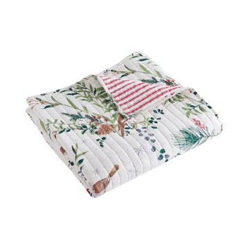 Winterberry Forest - Throw - Green, Red, Grey and Cream - Quilted Throw (50x60in.) - Cotton/Polyester