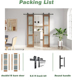 Double 18 x 84 inch Glass Barn Doors 36inch Barn Door with 6.6FT Hardware Kit & Handle Included,3-Pa