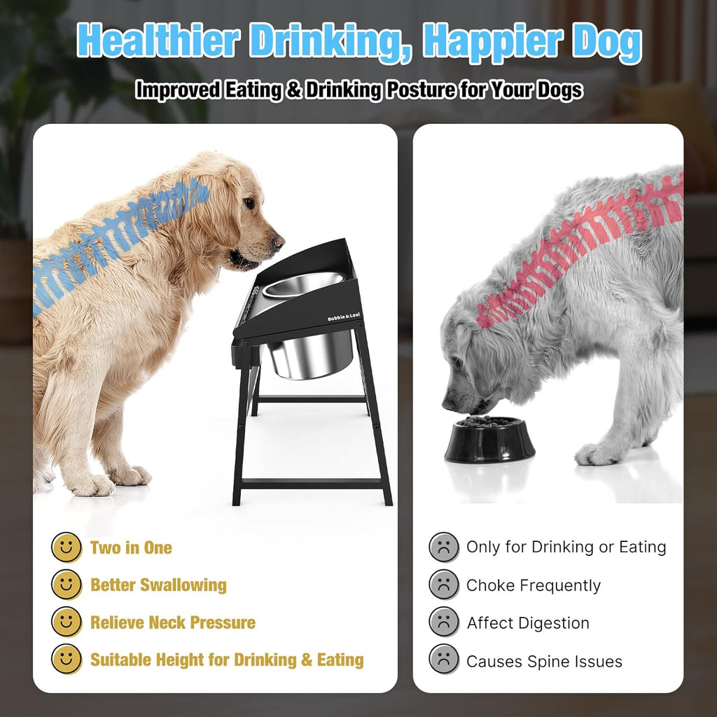 15" Tilted Elevated Dog Bowl, Large Breeds Non-Spill Design