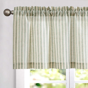 Valance Curtain Linen Textured Striped Window Curtain for Living Room Light Filtering Farmhouse Valance for Kitchen