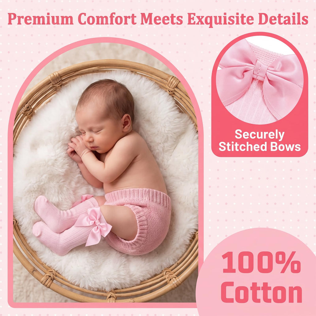 6 Pairs Preemie Knee High Socks with Bows Newborn