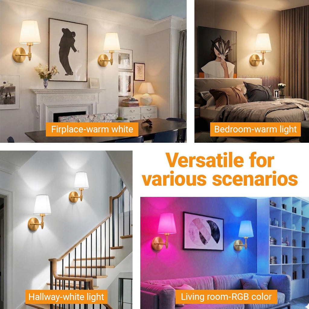 Battery Operated Wall Sconces Set of Two, Wireless Battery Wall Light with 10000mAh RGB Dimmable Magnetic Bulb and