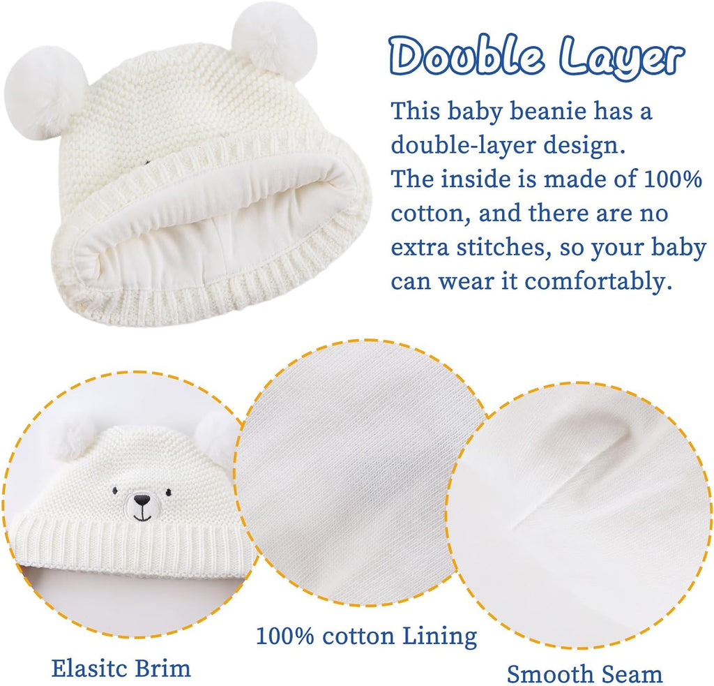 Cute Bear Baby Beanie Pompom Baby Boy Hat Winter Knit Beanie Girl