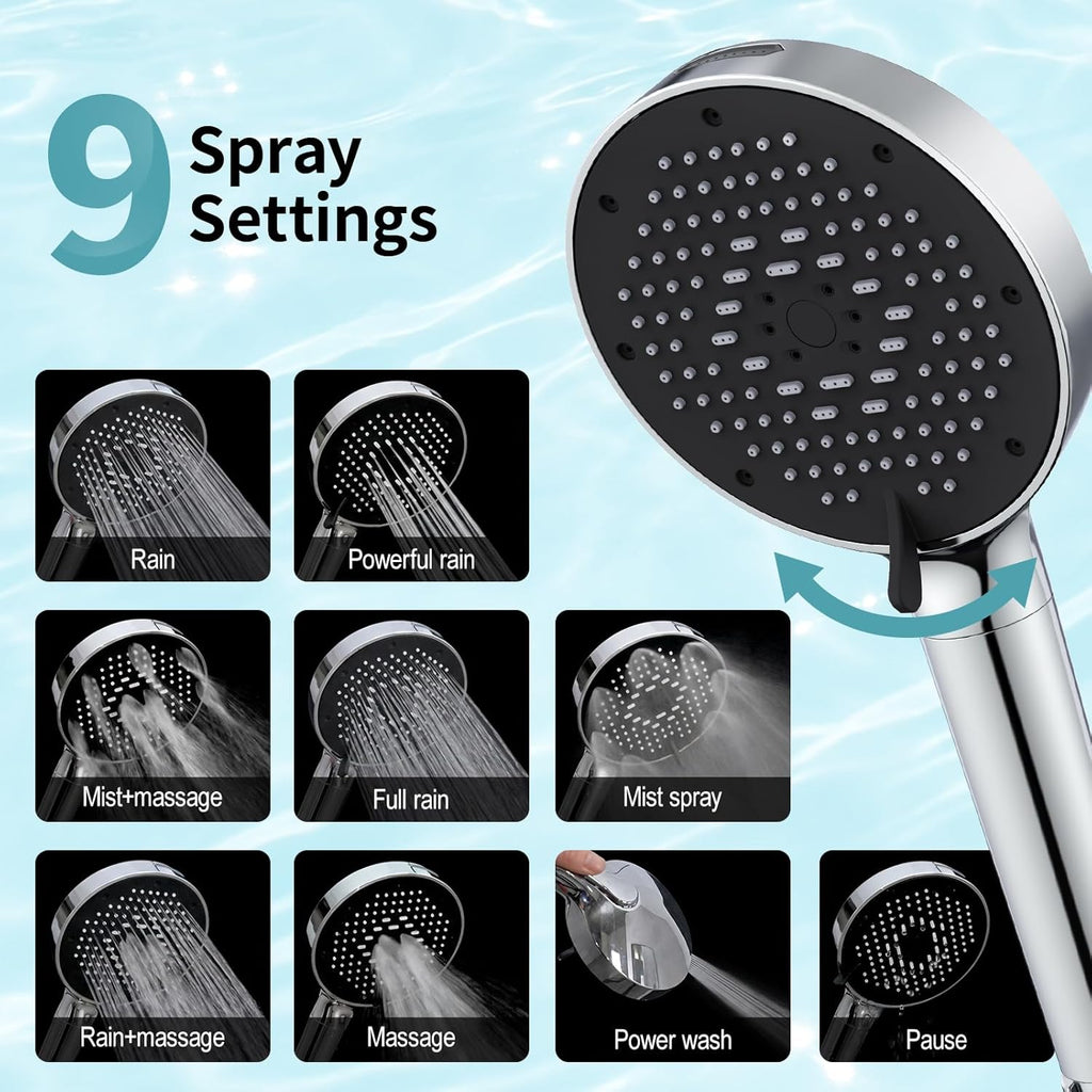 NSF Certified Filtered Shower Head with Handheld for Hard Water to Remove Chlorine High Pressure 9-Spray Setting (with