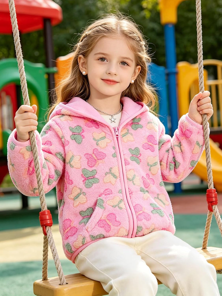 Toddler Baby Girls Thick Fleece Hoodie Jacket Zip Fuzzy Outerwear Coat