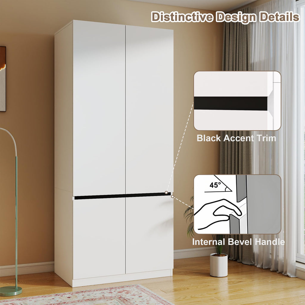 White Armoire Wardrobe Closet with 4 Doors, 74" Tall x 63" Wide