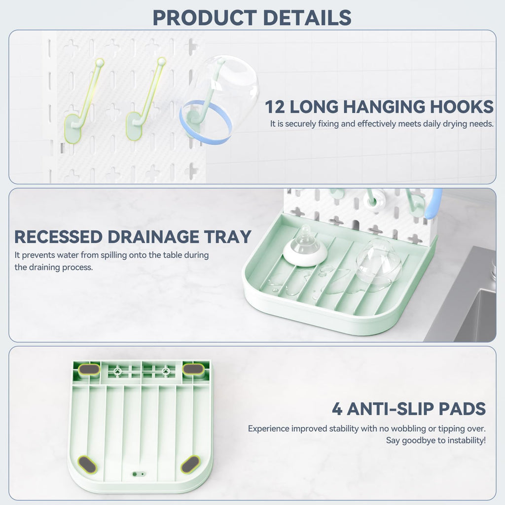 Baby Bottle Drying Rack Baby Bottle Holder Space Saving Bottle Dryer Rack Station Countertop Storage Organizer 12
