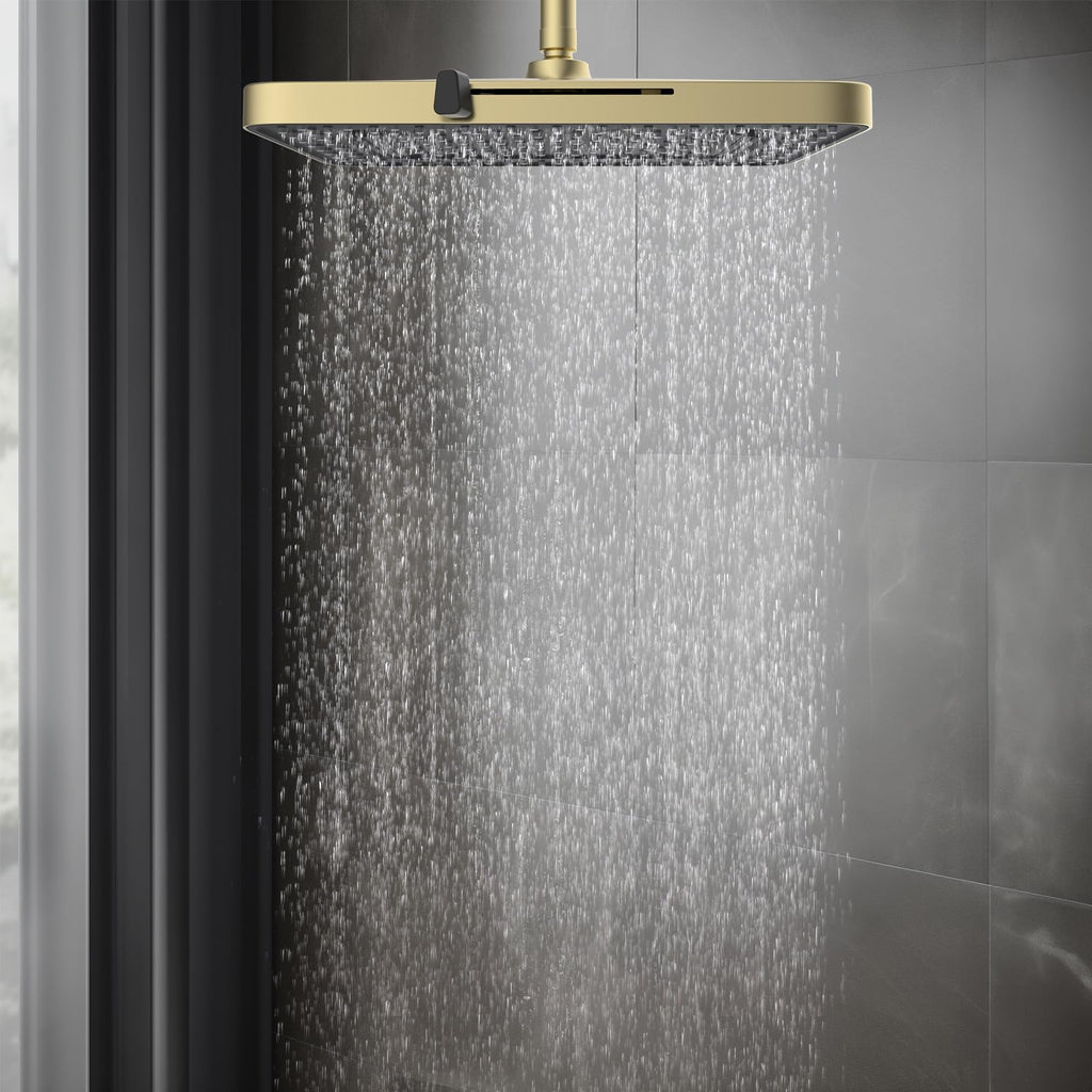 5 Spray Modes Shower Head, 13'' High Pressure Rain Shower Head, Large Rainfall Showerhead, High Flow Waterfall Fixed