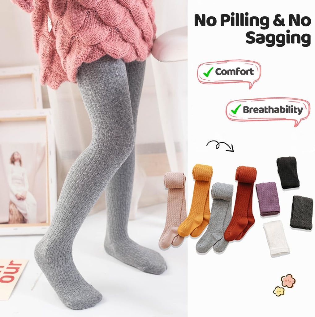Knit Baby Girls Tights: Cable Knit Cotton Warm Footed Leggings