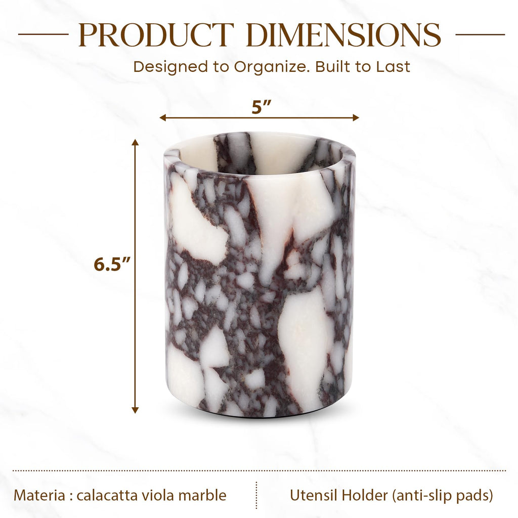Calacatta Viola Marble Utensil Holder, 6.5 Inch Stone Utensil Crock