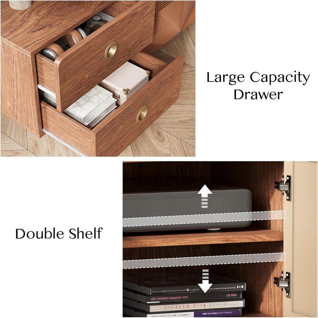 66" Fluted TV Stands for Living Room, Mid Century Modern TV Consoles for 75 inch TV, Entertainment Center with