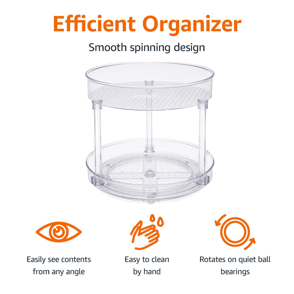 Lazy Susan Turntable Organizer for Spices and Condiments, 9" Diameter, 2 Tier, Clear